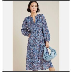 NWT ANTHROPOLOGIE VELVET by GRAHAM & SPENCER BEAU FLORAL BELTED MIDI DRESS S